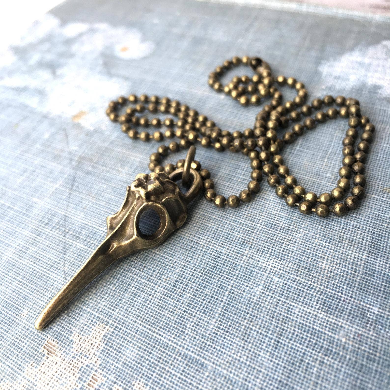 Plague Doctor Bird Skull Necklace Antique 18 inch, photo 4 of 5
