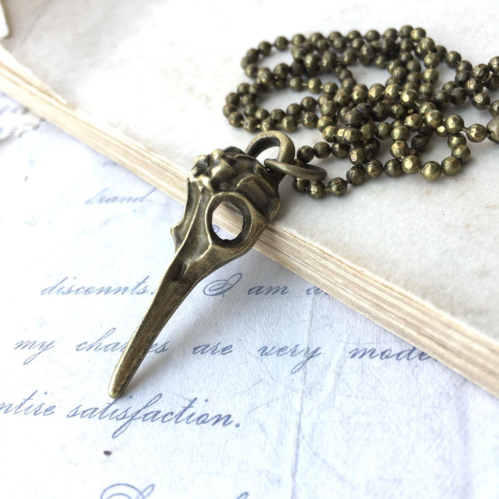 Plague Doctor Bird Skull Necklace Antique 18 inch, photo 1 of 5