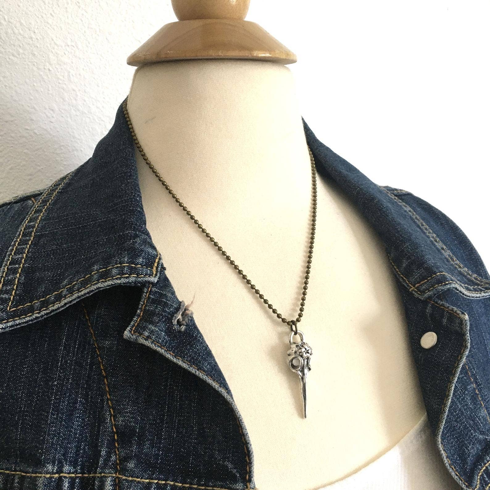 Plague Doctor Bird Skull Necklace Antique 18 inch, photo 2 of 5