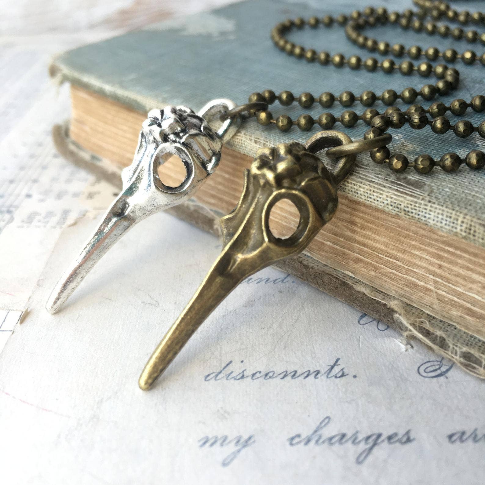 Plague Doctor Bird Skull Necklace Antique 18 inch, photo 5 of 5